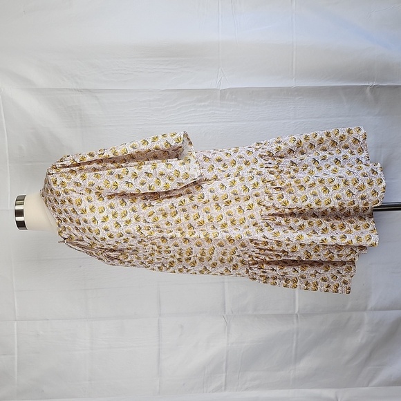 Shade Amour 100% Cotton Tiered Floral Print Tie Front Short Sleeve Mini Dress L - Picture 4 of 12